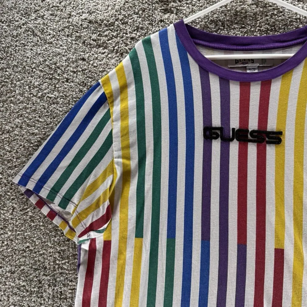 Guess x J Balvin Shirt Mens Extra Large Rainbow Stripes‎ Multicolor Cotton 2020 - Picture 5 of 12